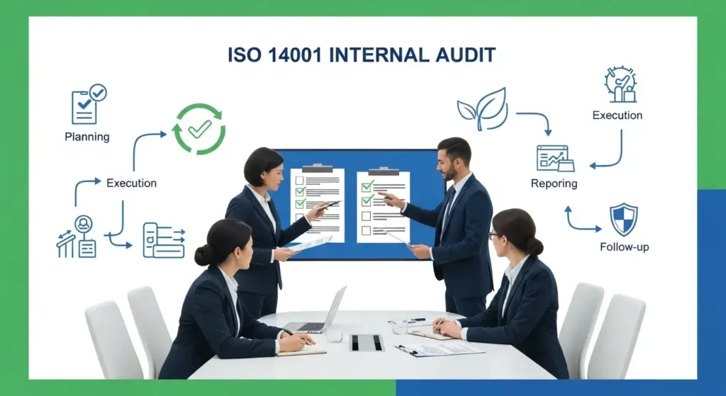 ISO 14001 internal audit process steps including planning audit and reporting