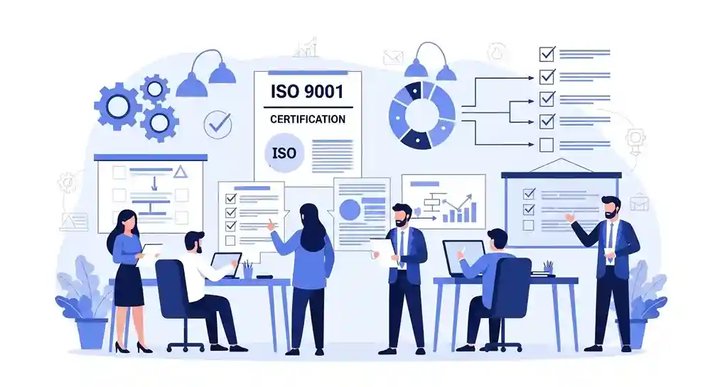 ISO 9001 certification quality management system process illustration for businesses